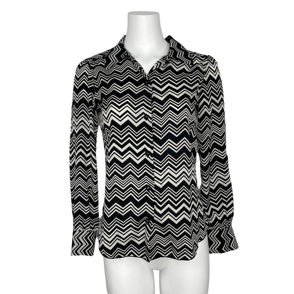 Missoni Chevron Pattern Button Front Blouse Black White